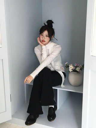 Shitori ribbon muffler cut slim fit fleece polo long sleeve t-shirt
