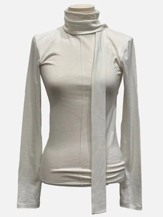 Shitori ribbon muffler cut slim fit fleece polo long sleeve t-shirt