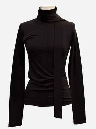 Shitori ribbon muffler cut slim fit fleece polo long sleeve t-shirt