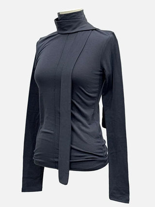 Shitori ribbon muffler cut slim fit fleece polo long sleeve t-shirt