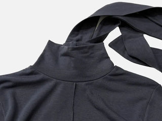 Shitori ribbon muffler cut slim fit fleece polo long sleeve t-shirt