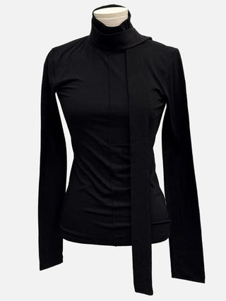 Shitori ribbon muffler cut slim fit fleece polo long sleeve t-shirt