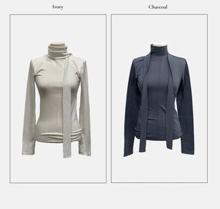 Shitori ribbon muffler cut slim fit fleece polo long sleeve t-shirt