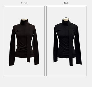 Shitori ribbon muffler cut slim fit fleece polo long sleeve t-shirt