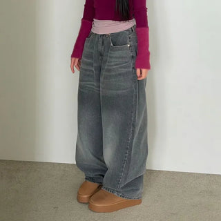 Melt waist banding wide mega loose fit denim pants