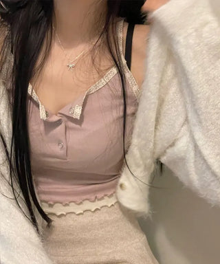Earrings wave layered button lace sleeveless nasi
