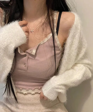 Earrings wave layered button lace sleeveless nasi