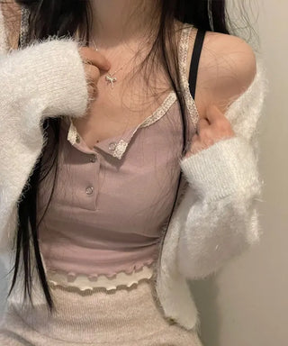 Earrings wave layered button lace sleeveless nasi