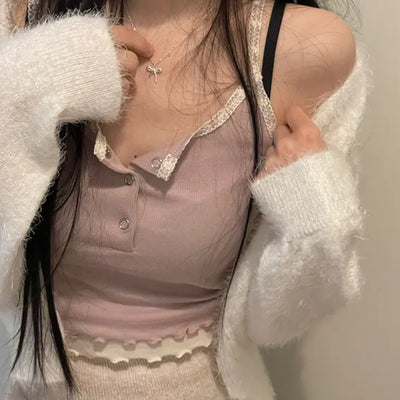 Earrings wave layered button lace sleeveless nasi