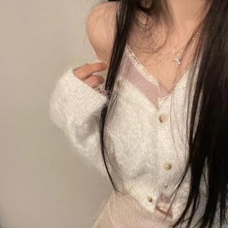 Earrings wave layered button lace sleeveless nasi
