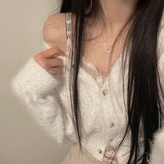 Earrings wave layered button lace sleeveless nasi