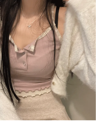 Earrings wave layered button lace sleeveless nasi