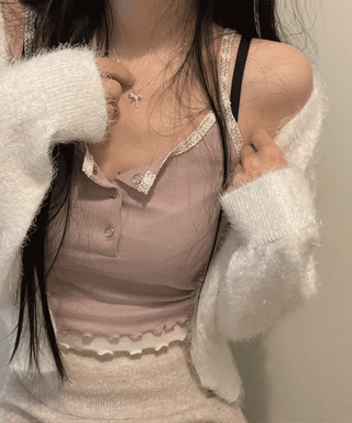 Earrings wave layered button lace sleeveless nasi