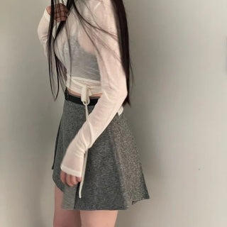 Clue Wool See-Through Uneven Ballet Core Strap Polo Shirt