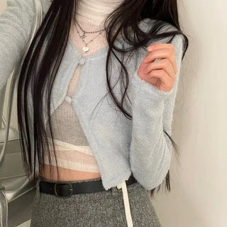 Clue Wool See-Through Uneven Ballet Core Strap Polo Shirt