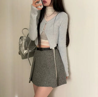 Clue Wool See-Through Uneven Ballet Core Strap Polo Shirt