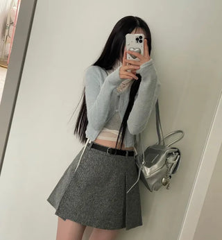Clue Wool See-Through Uneven Ballet Core Strap Polo Shirt