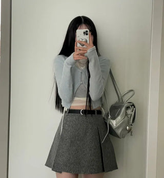 Clue Wool See-Through Uneven Ballet Core Strap Polo Shirt