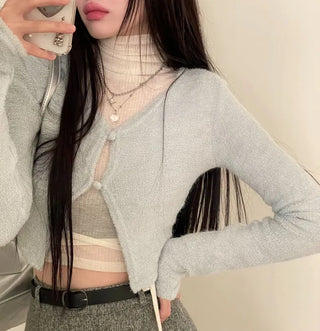 Clue Wool See-Through Uneven Ballet Core Strap Polo Shirt