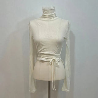 Clue Wool See-Through Uneven Ballet Core Strap Polo Shirt