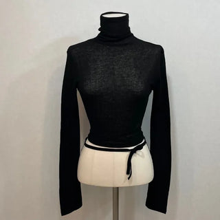Clue Wool See-Through Uneven Ballet Core Strap Polo Shirt