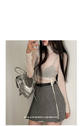 Clue Wool See-Through Uneven Ballet Core Strap Polo Shirt