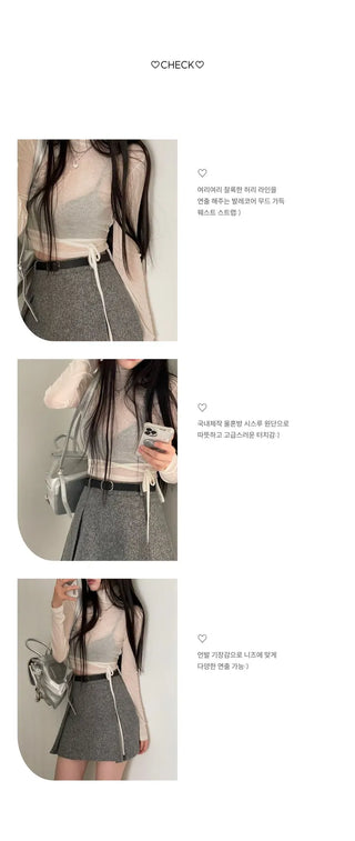 Clue Wool See-Through Uneven Ballet Core Strap Polo Shirt