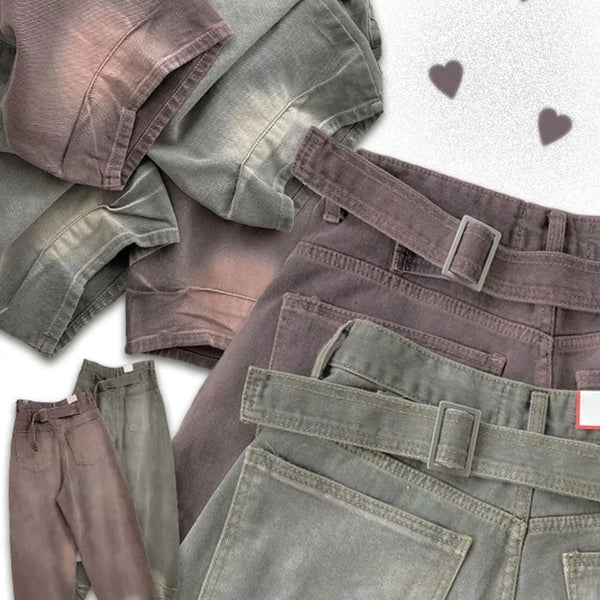 Mate Buckle Wide Pigment Washed Denim Pants