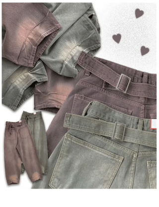 Mate Buckle Wide Pigment Washed Denim Pants