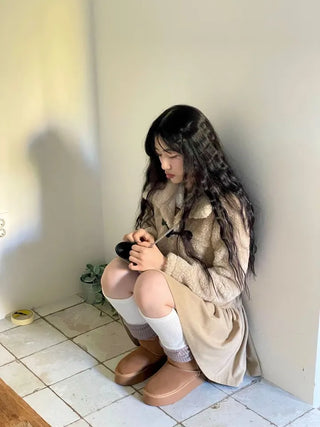 Earl Grey two-tone knit knee-high leg warmers