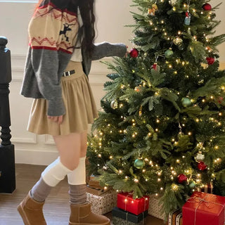 Earl Grey two-tone knit knee-high leg warmers