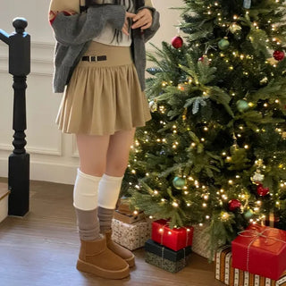 Earl Grey two-tone knit knee-high leg warmers