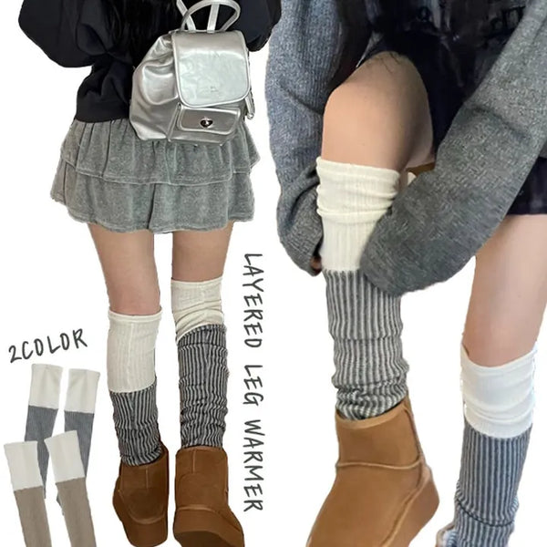 Earl Grey two-tone knit knee-high leg warmers