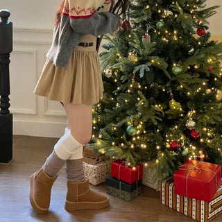 Earl Grey two-tone knit knee-high leg warmers