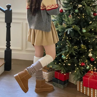 Earl Grey two-tone knit knee-high leg warmers