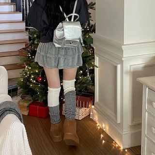 Earl Grey two-tone knit knee-high leg warmers