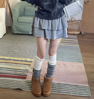 Earl Grey two-tone knit knee-high leg warmers