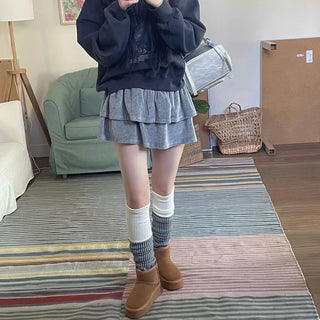 Earl Grey two-tone knit knee-high leg warmers