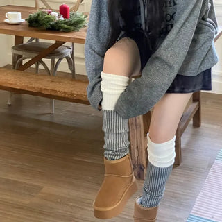 Earl Grey two-tone knit knee-high leg warmers