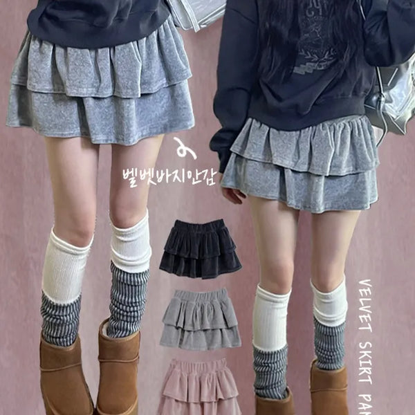 Bosom Soft Velvet Low Tiered Mini Cancan Skirt