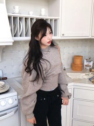 Warm Veil, Slim Fit Halter Neck Nashi, Loose Fit Bolero Knit Cardigan Set
