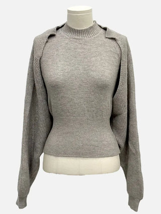 Warm Veil, Slim Fit Halter Neck Nashi, Loose Fit Bolero Knit Cardigan Set