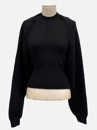 Warm Veil, Slim Fit Halter Neck Nashi, Loose Fit Bolero Knit Cardigan Set
