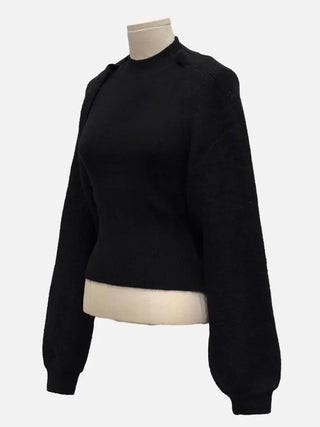 Warm Veil, Slim Fit Halter Neck Nashi, Loose Fit Bolero Knit Cardigan Set