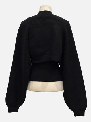 Warm Veil, Slim Fit Halter Neck Nashi, Loose Fit Bolero Knit Cardigan Set