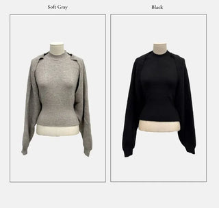 Warm Veil, Slim Fit Halter Neck Nashi, Loose Fit Bolero Knit Cardigan Set