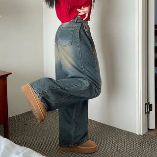 Yuko side cut team wide denim pants 2 sizes