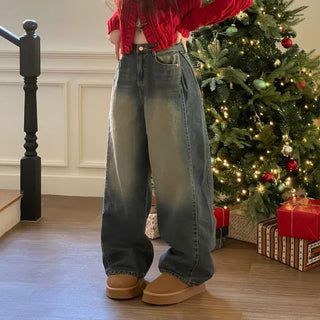 Yuko side cut team wide denim pants 2 sizes