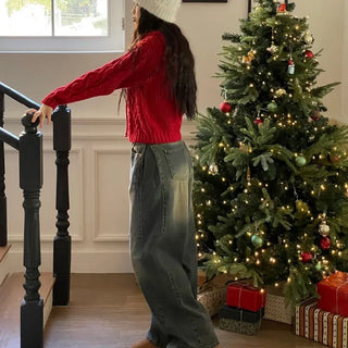 Yuko side cut team wide denim pants 2 sizes