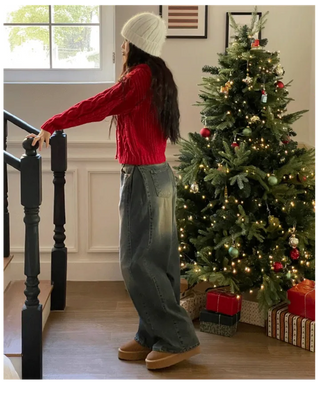 Yuko side cut team wide denim pants 2 sizes